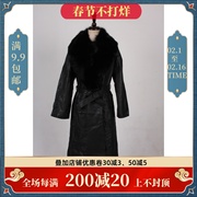 日本制真牛皮大狐毛领腰带设计款中古女装中长款vintage大衣H455