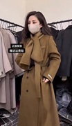 韩国高端围巾领正肩，系带双面羊绒，大衣2024年显瘦羊毛外套春季