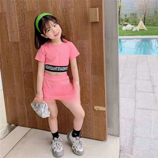 女童韩版网红套装修身运动露脐上衣女宝宝半身裙夏装外贸童装