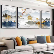 新中式客厅装饰画，现代轻奢沙发背景墙，挂画家和万事兴山水晶瓷