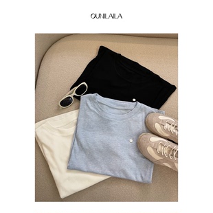 欧尼家湖蓝T2024夏季百搭单品修身 T恤 / 显瘦打底纯色短袖