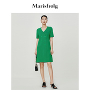 轻礼系列玛丝菲尔2023年夏季绿色，v领设计感气质连衣裙女