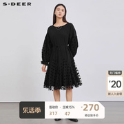 sdeer圣迪奥女装圆领收腰波点网纱长袖连衣裙S223Z12CV