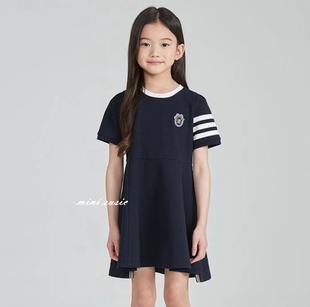 自留100-165韩系高端童装女童，学院风不规则，裙摆短袖连衣裙