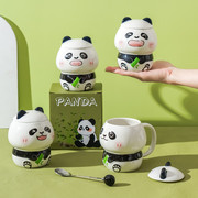 陶瓷熊猫马克杯有盖勺小众，设计感杯子网，红可爱水杯咖啡情侣杯创意