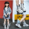 2022韩版儿童马丁靴银色女童，靴子时尚翅膀靴，男童短靴学生表演单靴