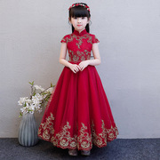儿童婚纱晚礼服拖尾洋气公主，中式花童走秀演出小女孩日常长款裙子