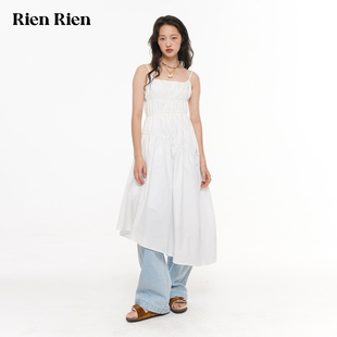 Rien Rien 白色褶皱棉质吊带长裙 Mare Dress 海边度假沙滩连衣裙