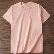 270g重磅t恤男士粉红色小圆领宽松无缝纯棉短袖基础款情侣打底衫