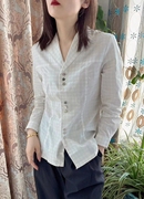 夏季女士衬衫长袖打底衫韩版时尚设计感小众格子棉衬衣外套潮
