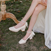 达芙妮婚鞋2024夏季法式玛丽珍女鞋单鞋秀禾婚纱公主新娘鞋高跟鞋