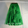 简爱花园  绿色网纱半身裙手工立体盘花花朵裙中长款仙女裙
