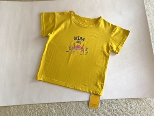 90-140码~夏款男女童装 纯棉氨棉姜黄色卡通短袖T恤