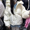 2023冬季韩版粉红色羽绒服女短款小个子白鸭绒宽松面包服外套