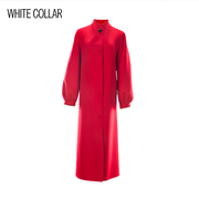 白领女冬季红色羊毛双面立领灯笼袖暗门襟长羊毛大衣E-LOVM16-906