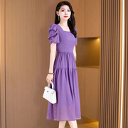 紫色雪纺连衣裙子2024夏季高端精致气质，名媛高级感礼服十三行品牌