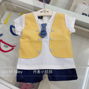 韩国儿童装 21夏男童宝宝马甲假两件帅气短袖领结洋气套装K二