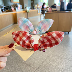 韩国女童格子兔耳朵甜美风发卡