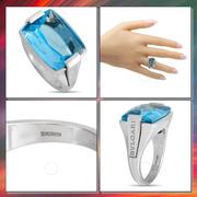 BVLGARI宝格丽女蓝色宝石18K白金戒指指环简约时尚气质