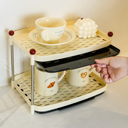 杯子收纳置物架家用双层高级感杯架厨房餐具碗盘茶具沥水架加托盘