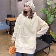 加绒加厚卫衣中长款2021年女士韩版宽松bf慵懒风小个子帽衫