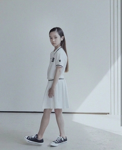 135-155韩系潮童bj女童薄款珠地棉，白色黑字母翻领短袖连衣裙