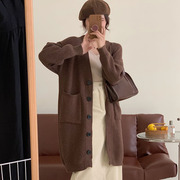 韩系复古中长款毛衣外套，女秋冬慵懒风，宽松百搭粗毛线针织开衫