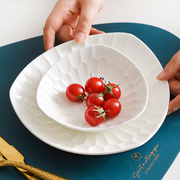 陶瓷餐具深盘三角沙拉盘唐山骨瓷金边浮雕异形菜盘子水果意面盘子