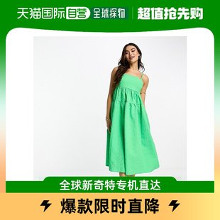 香港直邮潮奢monki女士，monki绉条纹背心绿色中长连衣裙