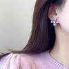 925银针紫色水晶花朵耳钉高级感个性小众时尚气质设计感精致耳环