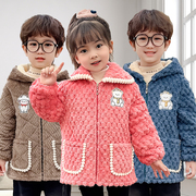 三层夹棉罩衣儿童加厚加绒时尚家居服外套男女童冬季保暖护衣
