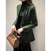日式精裁 高颜值显白修身羊毛呢西服女秋冬墨绿色小西装外套