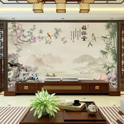 8d新中式花鸟电视背景墙布客厅，沙发茶室装饰墙纸定制梅花无缝壁画