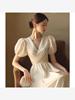 法式赫本风雪纺长裙气质名媛，高端女神范高级(范，高级)感白色连衣裙子女夏季
