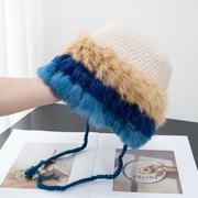 兔毛针织帽女秋冬季拼接保暖毛线帽韩版甜美可爱毛绒护耳包头帽子