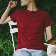 基本款圆领枣红色T恤女短袖宽松休闲法式复古百搭上衣夏薄款纯色