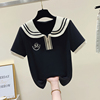学院风海军领短袖T恤少女夏装2024初中高中学生甜美拼接上衣