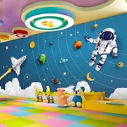 北欧儿童房壁纸3D卡通太空男孩房间墙布宇宙飞船星空卧室背景墙纸