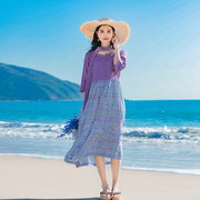 紫罗兰系设计高级感裙子，2024春季原创亚麻苎麻法式浪漫连衣裙