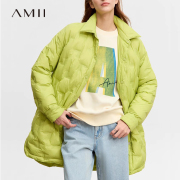 Amii时尚轻薄羽绒服女款2023年棉服女薄款秋冬季中长款衬衫领