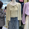 春季韩国东大门2024年韩版宽松两件套针织，吊带+系带毛衣纯色