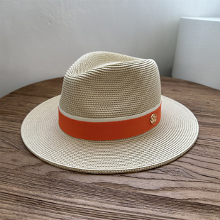 日系爵士草编礼帽巴拿马宽檐草帽，女夏法式沙滩，帽遮阳防晒帽太阳帽