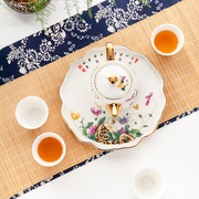 金岚玉唐山骨瓷小茶具套装4人花茶，茶杯茶壶包金茶具结婚送礼盒