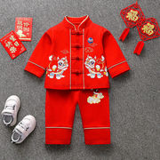 男宝宝一周岁礼服婴儿衣服，唐装套装女童新年过年红色，拜年中式薄款