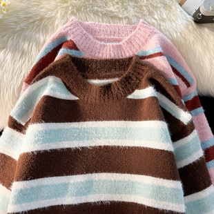 bzob粉色日系毛衣女设计感慵懒风毛绒针织上衣，外套奶系穿搭配