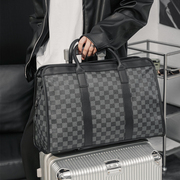 旅行包韩版男女士大容量，短途出差行李袋潮流挎包，格子手提包单肩包