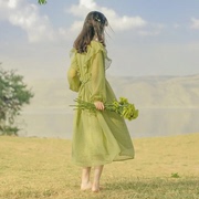 早秋高级感法式温，柔风牛油果绿色，连衣裙2023茶里茶气初恋裙子