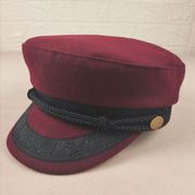 复古酒红色海军帽封口平顶帽大小号男女学生网红水手船长帽子
