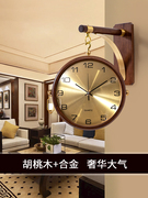 新中式双面挂钟实木轻奢时钟，玄关拐角客厅家用两面钟表复古石英钟