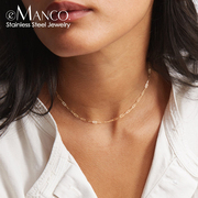 eManco饰品货源欧美时尚短款锁骨链女个性链条吊坠不锈钢镀金项链